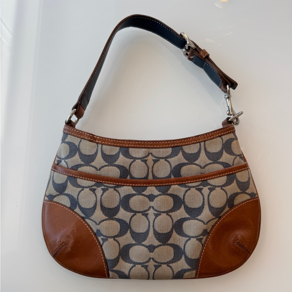 Coach Tan and Blue Shoulder Bag